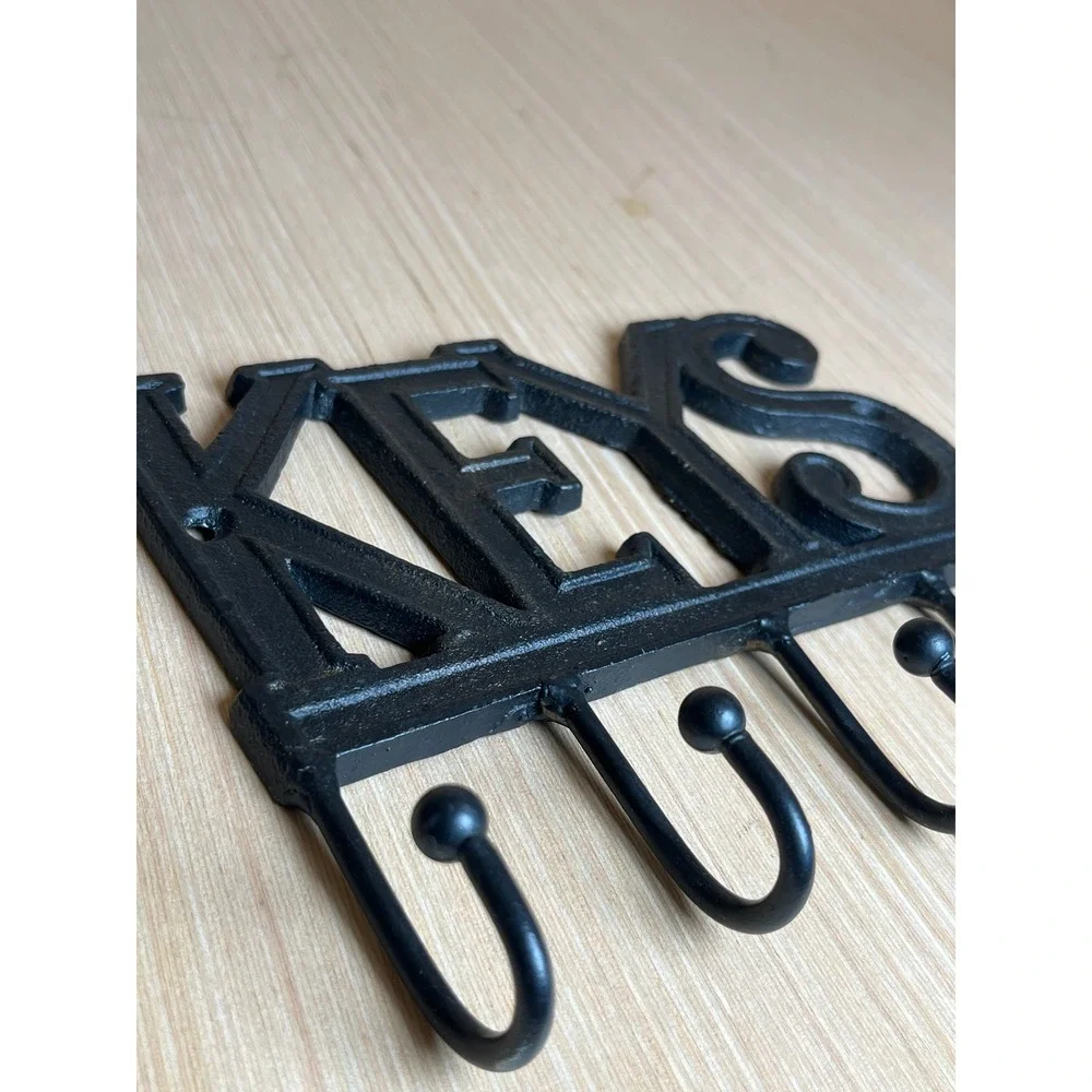Vintage Cast Iron Wall Mounted Key Rack 5 Hook Entryway Organizer Black Rustic
